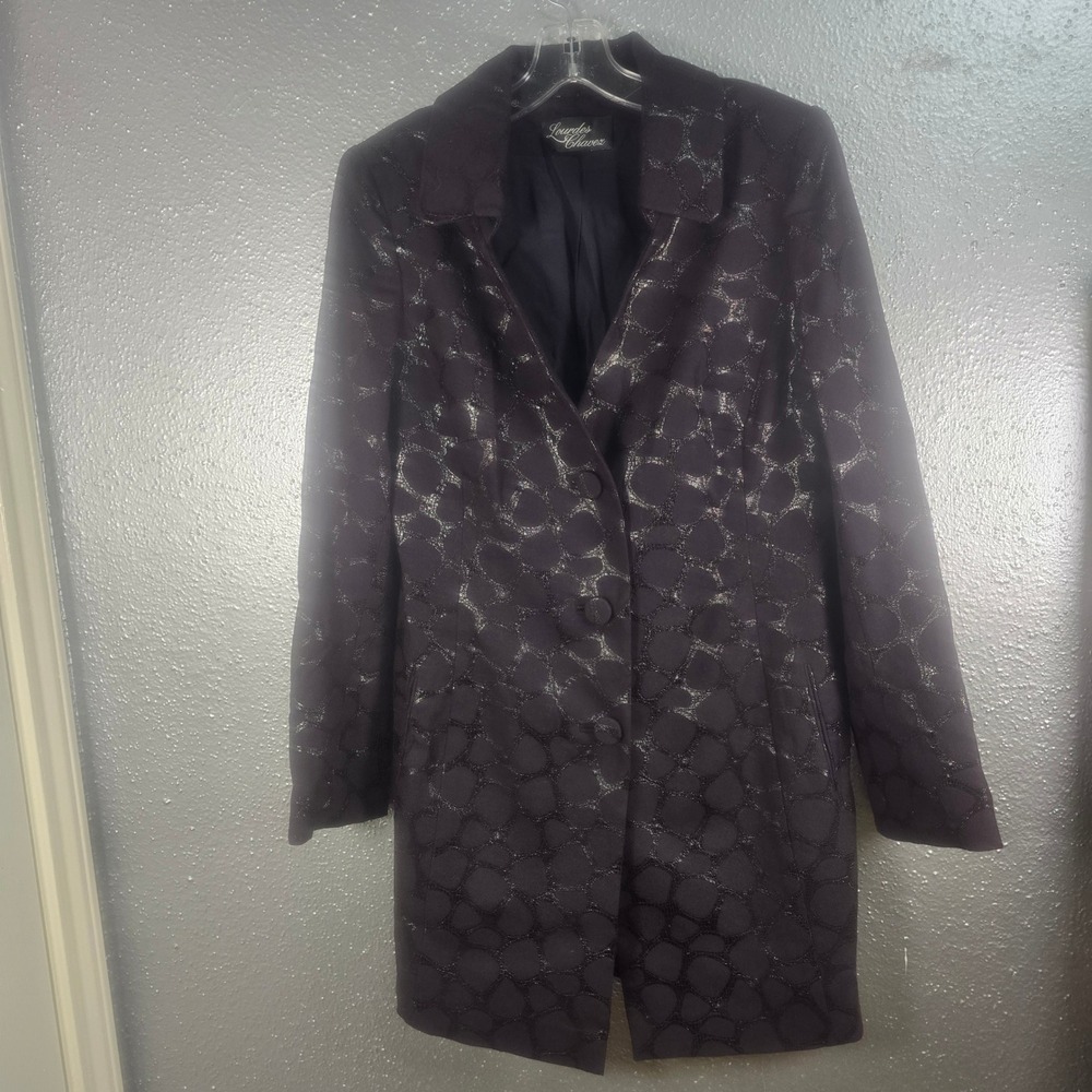 Lourdes Chavez Purple Metallic Textured Print Button Front Coat Jacket Size 10